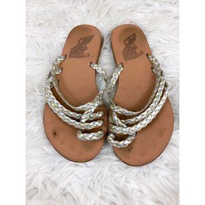 Ancient Greek Sandals Amalia Gold Silver Metallic Braided Straps Size 35 / US 5